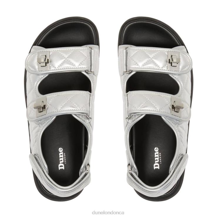 Dune London Lockstockk Women Double Strap Turn Lock Flat Sandals Silver 2Z0DB428