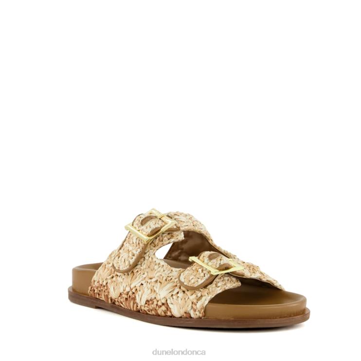 Dune London Lolitas Women Buckled Flat Raffia Slides Natural 2Z0DB59