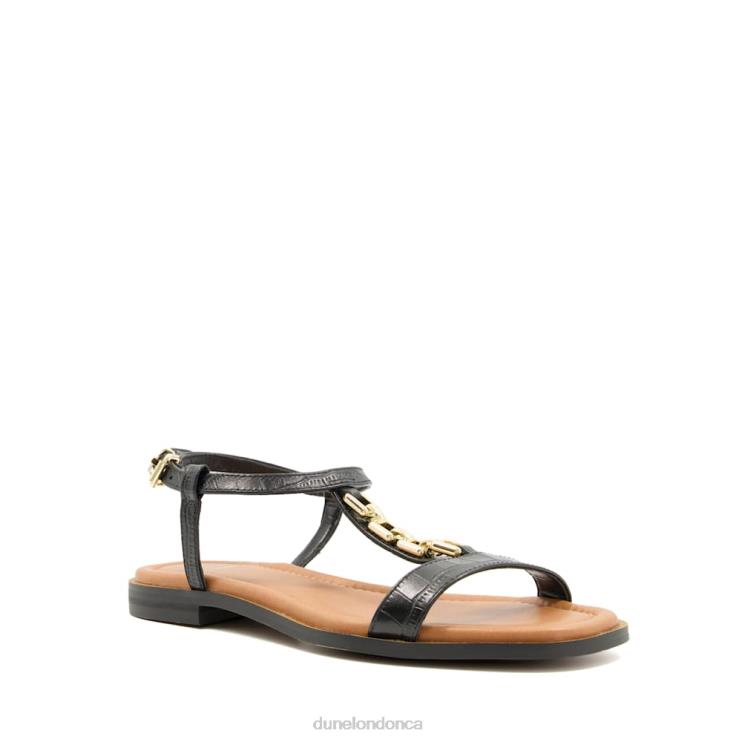 Dune London Lotty Women Chain Croc-Effect Flat Sandals Black 2Z0DB456