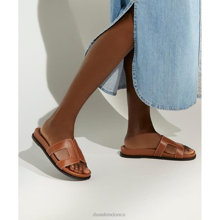 Dune London Loupa Women Topstitch-Detail Comfort-Footbed Slider Sandals Tan 2Z0DB426