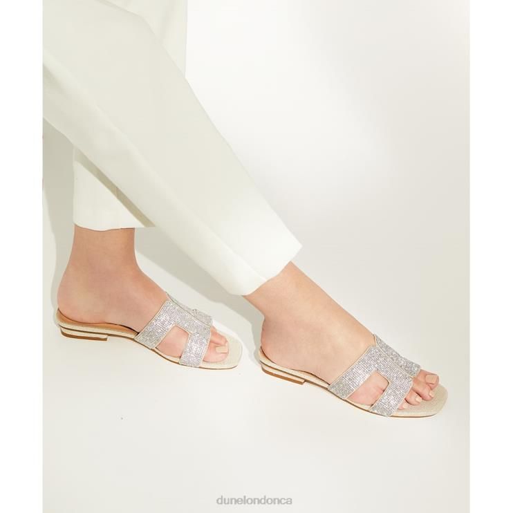 Dune London Loupe Women Diamante Flat Sliders Silver 2Z0DB430