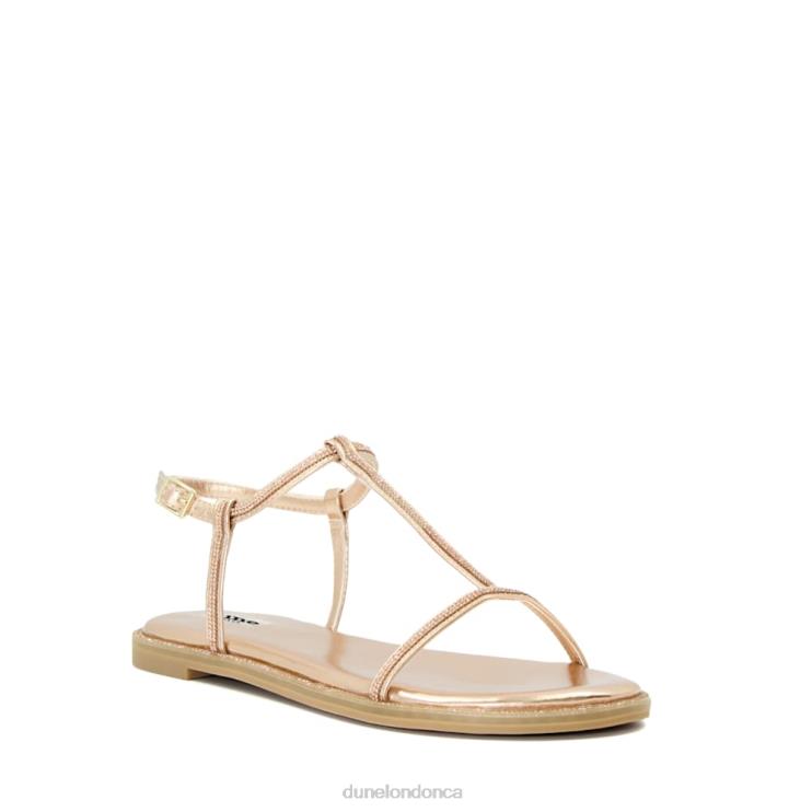 Dune London Narrate Women Diamante Flat T-Bar Sandals Rose Gold 2Z0DB466