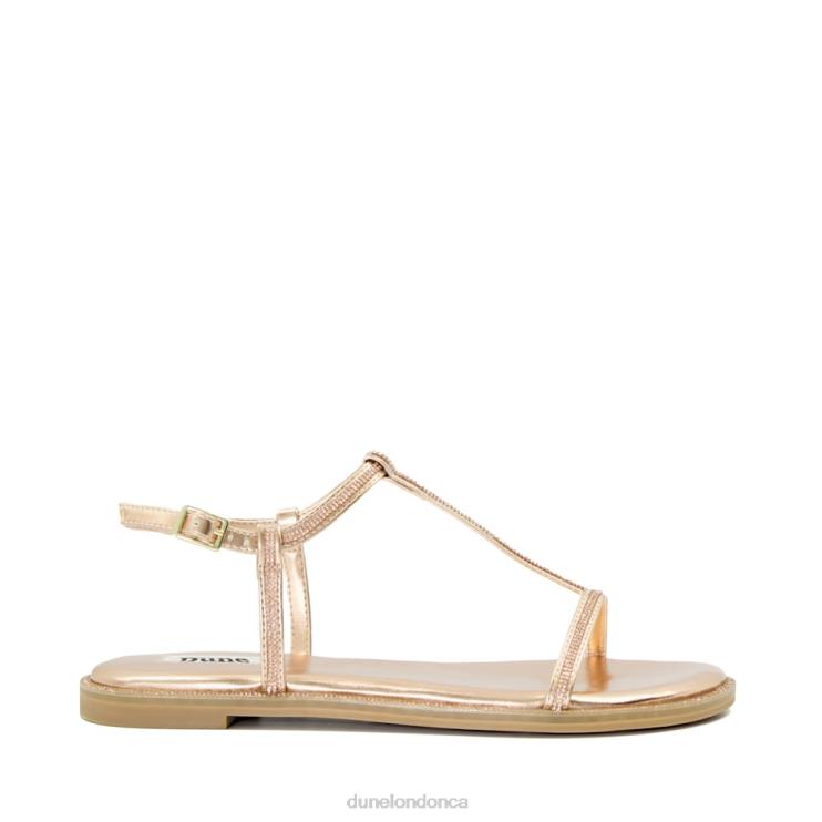 Dune London Narrate Women Diamante Flat T-Bar Sandals Rose Gold 2Z0DB466