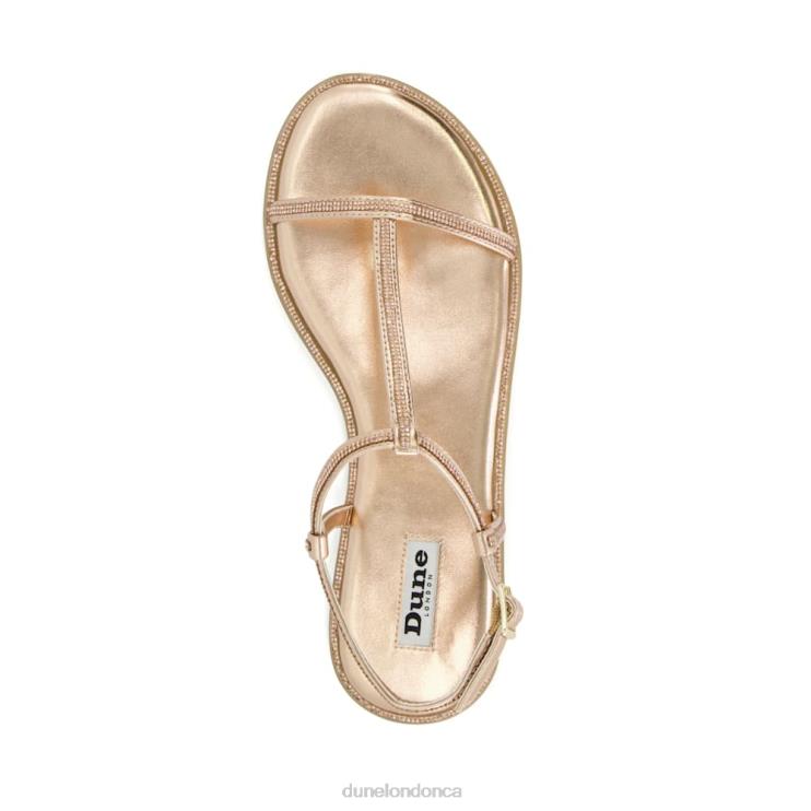 Dune London Narrate Women Diamante Flat T-Bar Sandals Rose Gold 2Z0DB466