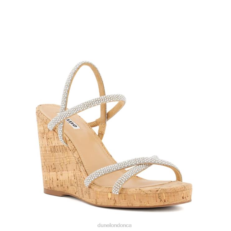 Dune London Kali Women Diamante Cork-Wedge Slingback Sandals Silver 2Z0DB408