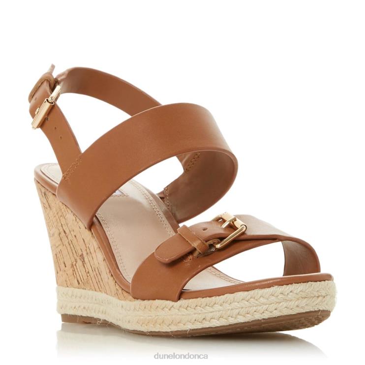 Dune London Kendyl Women Leather Wedge Sandals Tan 2Z0DB665