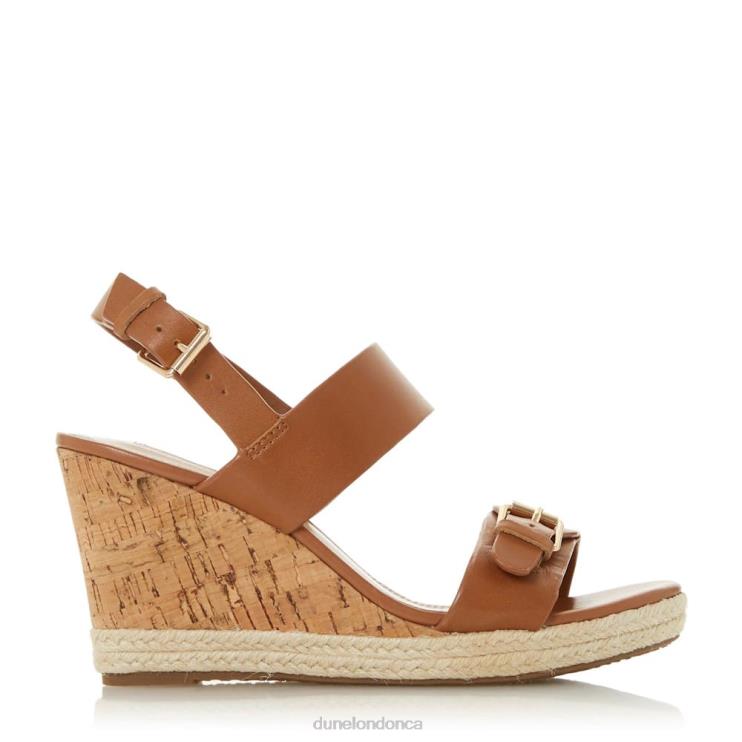 Dune London Kendyl Women Leather Wedge Sandals Tan 2Z0DB665