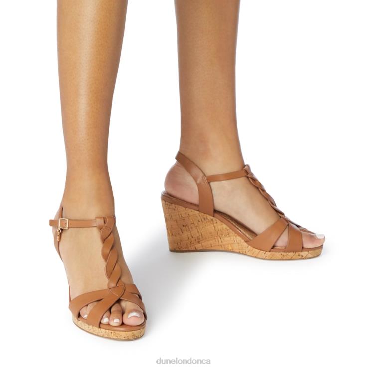 Dune London Koala Women Plait T-Bar Strap Cork Wedge Heel Tan 2Z0DB407