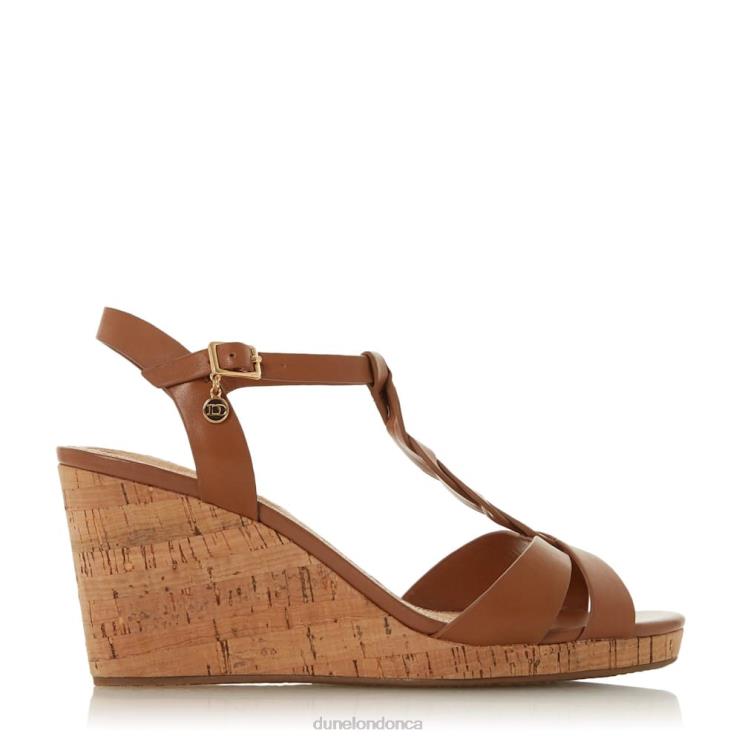 Dune London Koala Women Plait T-Bar Strap Cork Wedge Heel Tan 2Z0DB407