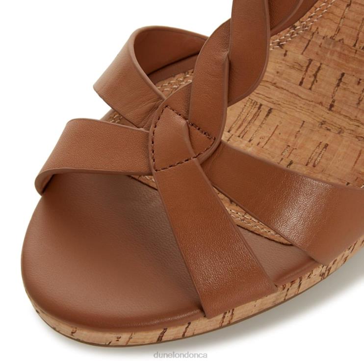 Dune London Koala Women Plait T-Bar Strap Cork Wedge Heel Tan 2Z0DB407