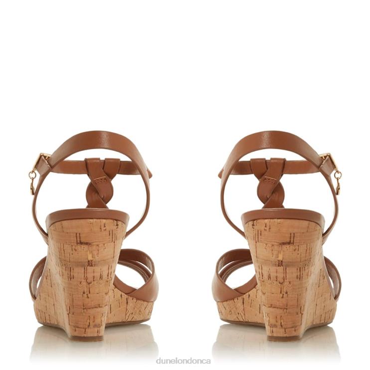 Dune London Koala Women Plait T-Bar Strap Cork Wedge Heel Tan 2Z0DB407