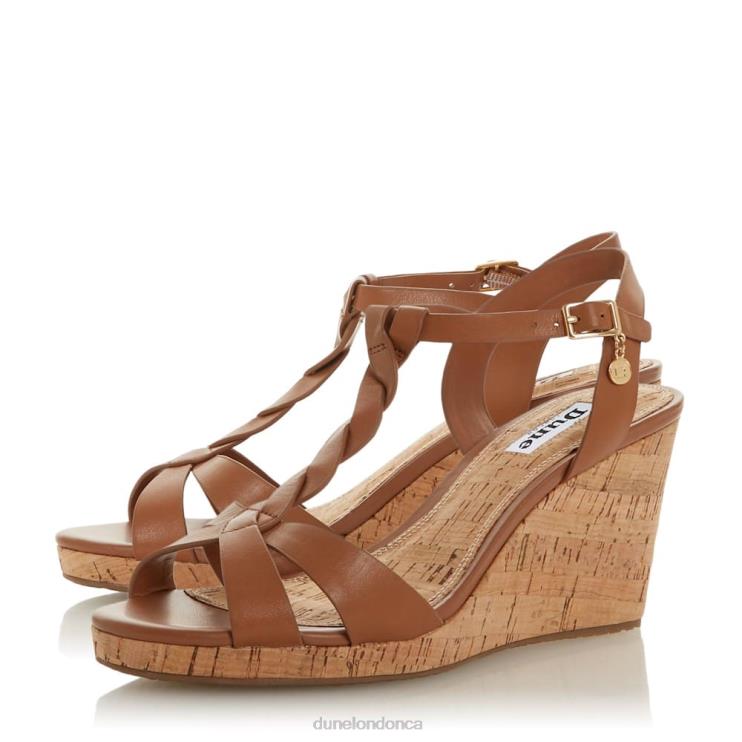 Dune London Koala Women Plait T-Bar Strap Cork Wedge Heel Tan 2Z0DB407