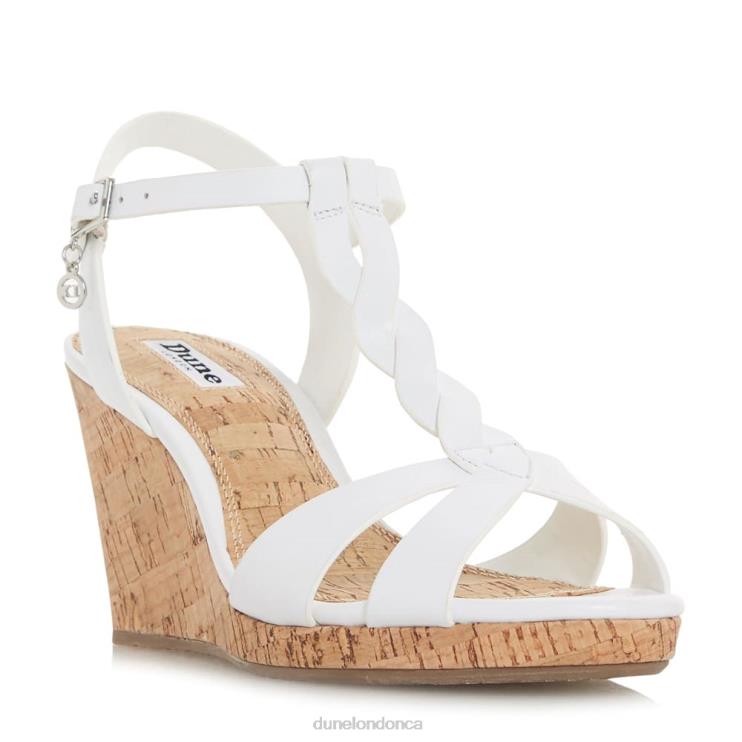 Dune London Koala Women Plait T-Bar Strap Cork Wedge Heel White 2Z0DB515