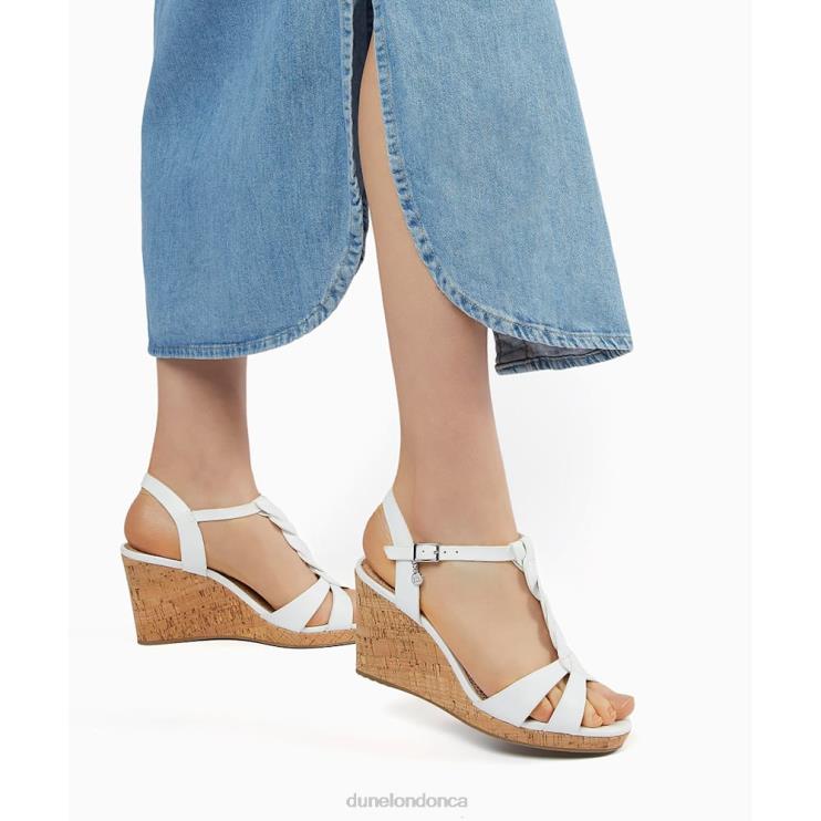 Dune London Koala Women Plait T-Bar Strap Cork Wedge Heel White 2Z0DB515