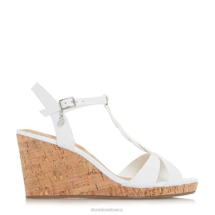 Dune London Koala Women Plait T-Bar Strap Cork Wedge Heel White 2Z0DB515