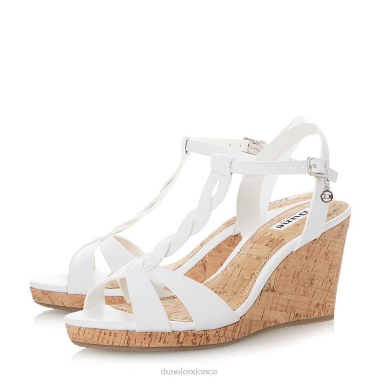 Dune London Koala Women Plait T-Bar Strap Cork Wedge Heel White 2Z0DB515