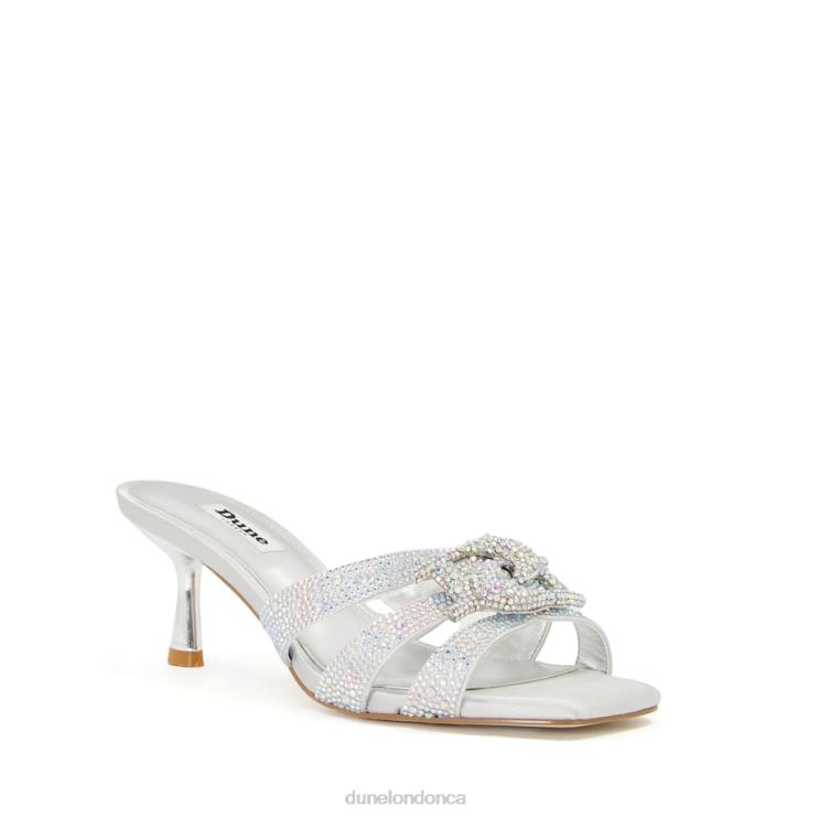 Dune London Manor Women Branded Diamante Metallic Heeled Mules Silver 2Z0DB232
