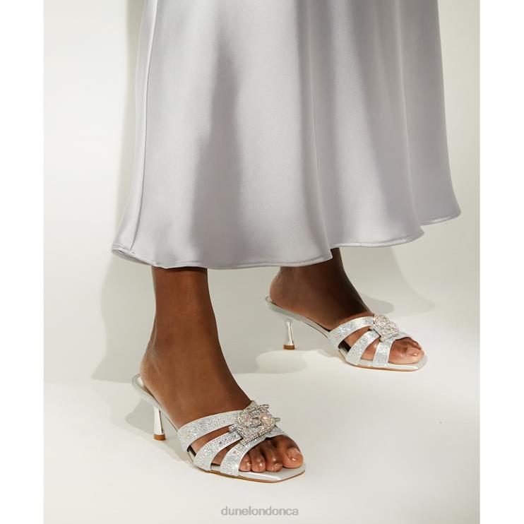 Dune London Manor Women Branded Diamante Metallic Heeled Mules Silver 2Z0DB232