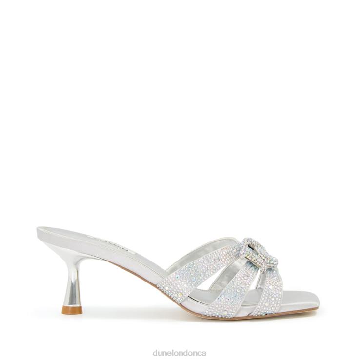 Dune London Manor Women Branded Diamante Metallic Heeled Mules Silver 2Z0DB232