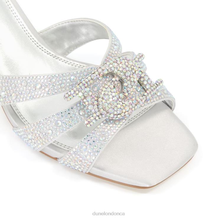 Dune London Manor Women Branded Diamante Metallic Heeled Mules Silver 2Z0DB232
