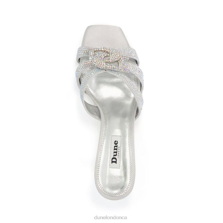 Dune London Manor Women Branded Diamante Metallic Heeled Mules Silver 2Z0DB232
