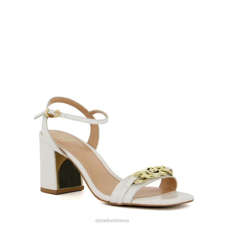 Dune London Manual Women Branded-Chain-Trim Block-Heel Sandals White 2Z0DB472