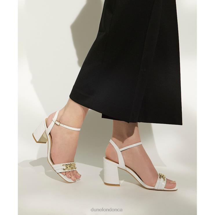 Dune London Manual Women Branded-Chain-Trim Block-Heel Sandals White 2Z0DB472