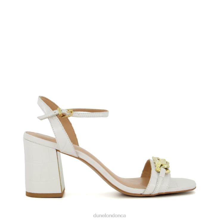 Dune London Manual Women Branded-Chain-Trim Block-Heel Sandals White 2Z0DB472