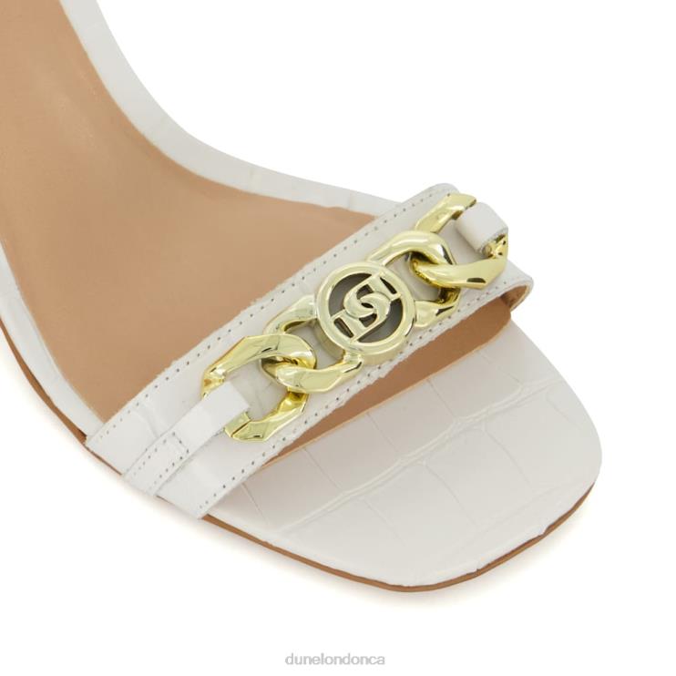 Dune London Manual Women Branded-Chain-Trim Block-Heel Sandals White 2Z0DB472
