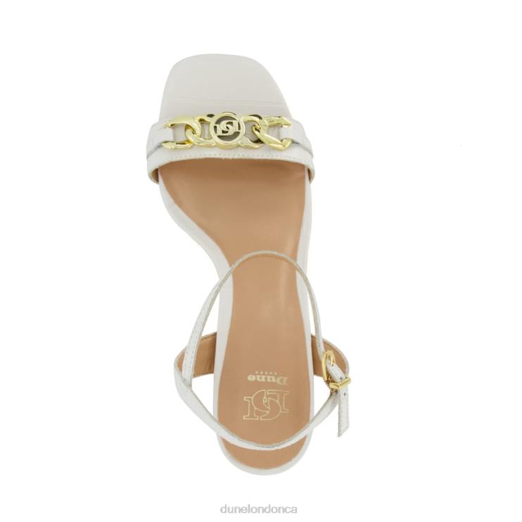Dune London Manual Women Branded-Chain-Trim Block-Heel Sandals White 2Z0DB472