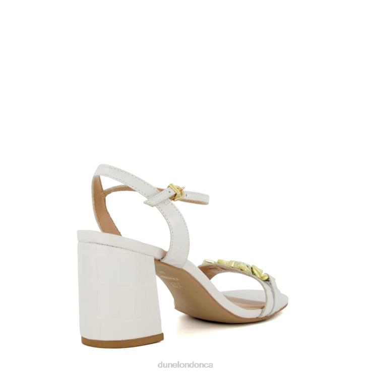 Dune London Manual Women Branded-Chain-Trim Block-Heel Sandals White 2Z0DB472