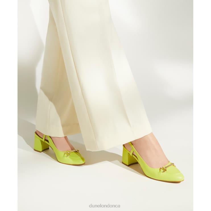 Dune London Cassie Women Snaffle-Trim Leather Block-Heel Slingback Courts Lime Green 2Z0DB67