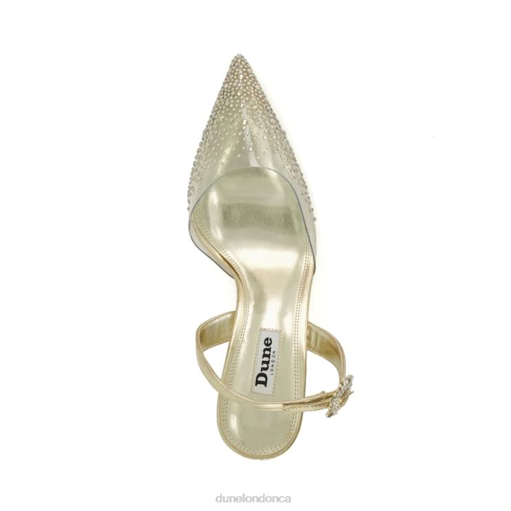 Dune London Central Women Diamante Vinyl Slingback Court Shoes Gold 2Z0DB465