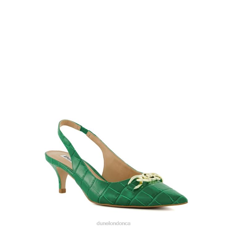 Dune London Current Women Chain-Trim Slingback Kitten Heeled Courts Green 2Z0DB132