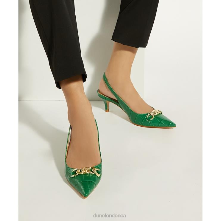 Dune London Current Women Chain-Trim Slingback Kitten Heeled Courts Green 2Z0DB132