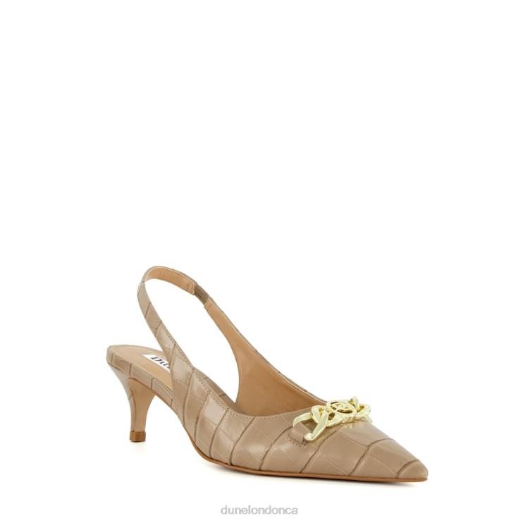 Dune London Current Women Chain-Trim Slingback Kitten Heeled Courts Taupe 2Z0DB470