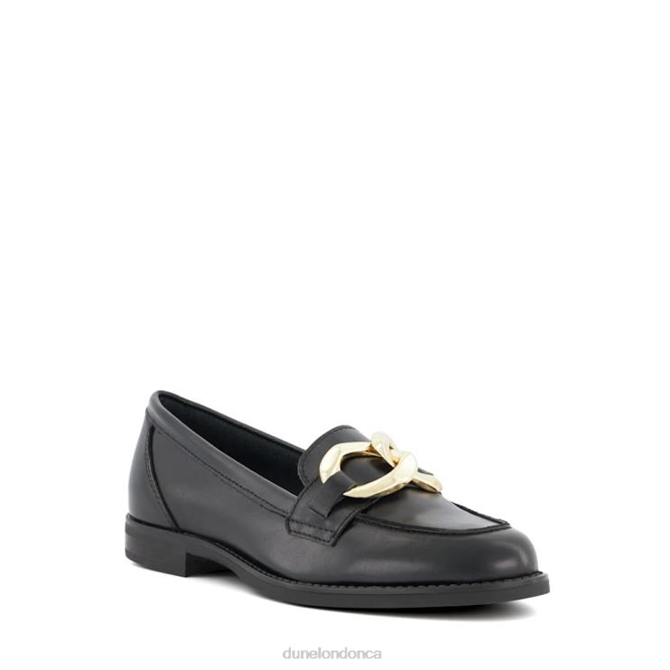 Dune London Goddess Women Chain-Detail Leather Loafers Black 2Z0DB46