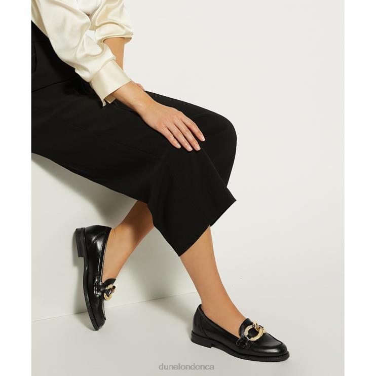 Dune London Goddess Women Chain-Detail Leather Loafers Black 2Z0DB46