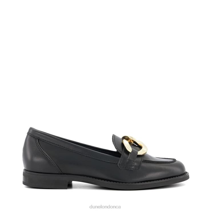 Dune London Goddess Women Chain-Detail Leather Loafers Black 2Z0DB46