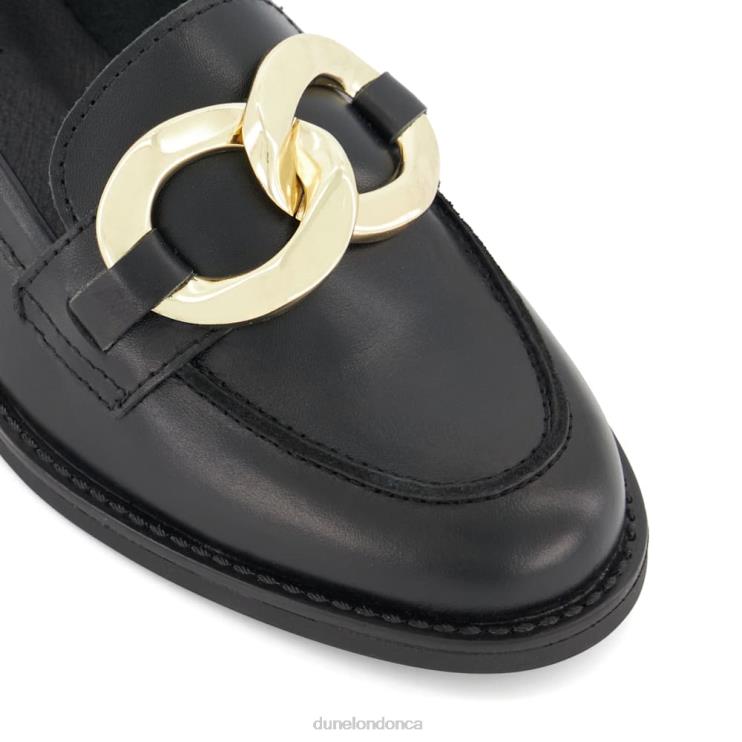 Dune London Goddess Women Chain-Detail Leather Loafers Black 2Z0DB46