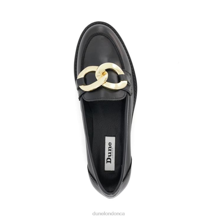 Dune London Goddess Women Chain-Detail Leather Loafers Black 2Z0DB46