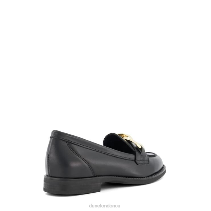 Dune London Goddess Women Chain-Detail Leather Loafers Black 2Z0DB46
