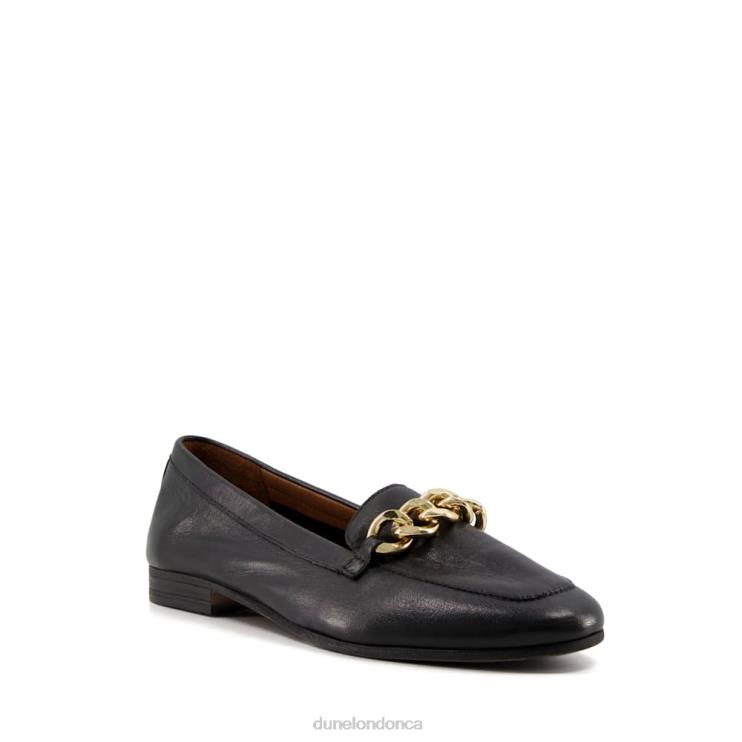 Dune London Goldsmith Women Chain-Trim Leather Loafers Black 2Z0DB348