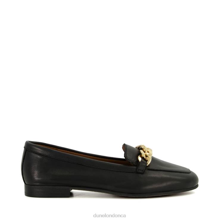 Dune London Goldsmith Women Chain-Trim Leather Loafers Black 2Z0DB348