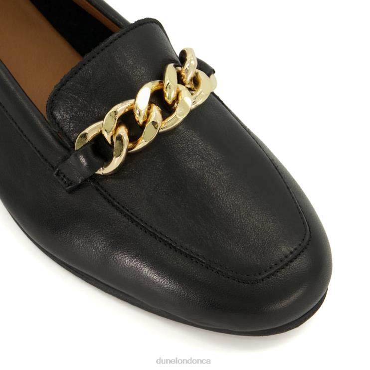Dune London Goldsmith Women Chain-Trim Leather Loafers Black 2Z0DB348