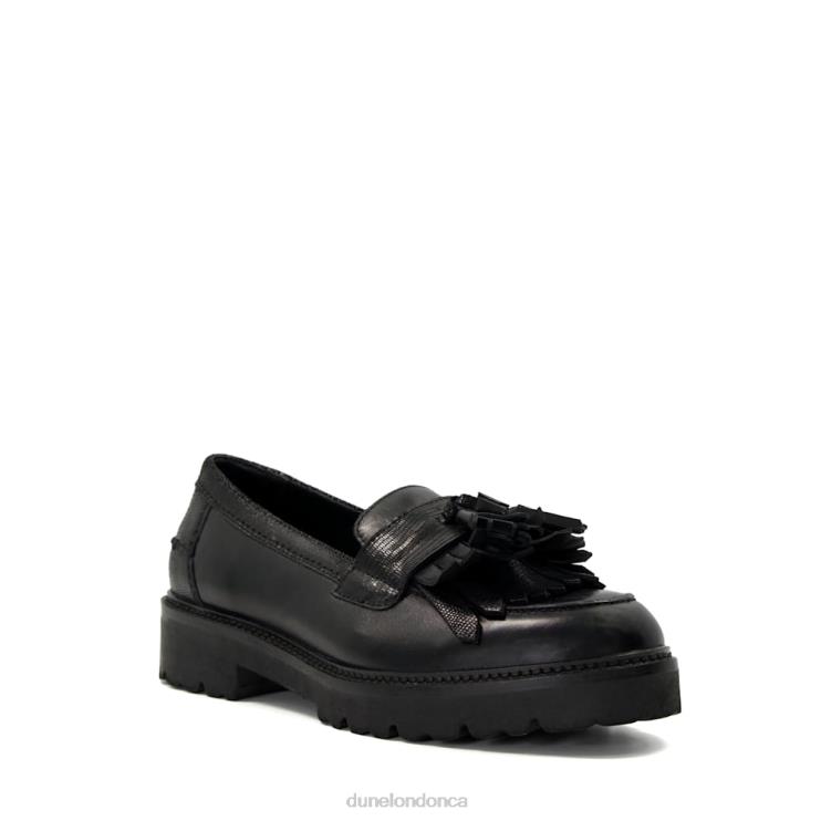 Dune London Guardian Women Leather Fringe Trimmed Loafers Black 2Z0DB326