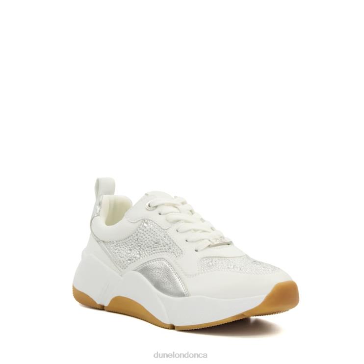 Dune London Eagerlys Women Diamante Chunky Lace-Up Runner Trainers White 2Z0DB221