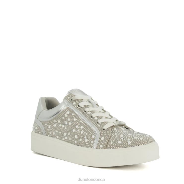 Dune London Everleas Women Diamante-Embellished Metallic Trainers Silver 2Z0DB206