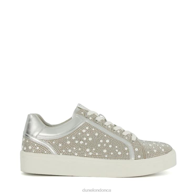 Dune London Everleas Women Diamante-Embellished Metallic Trainers Silver 2Z0DB206