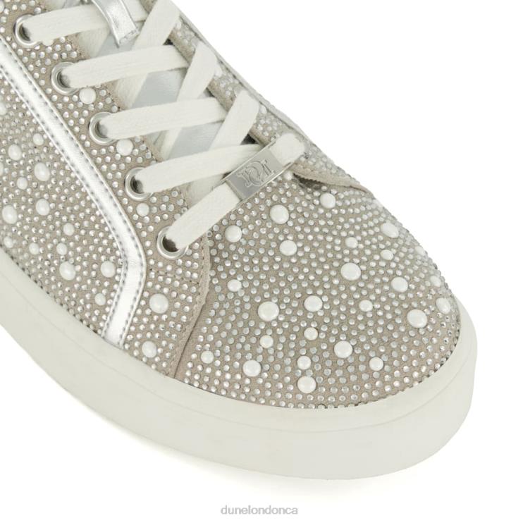 Dune London Everleas Women Diamante-Embellished Metallic Trainers Silver 2Z0DB206